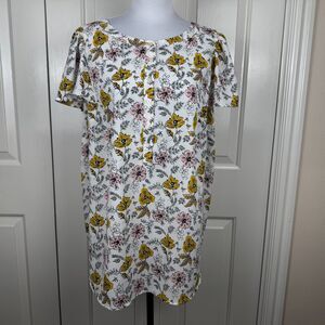Loft Top Plus Sz 18 Floral Henley Ivory Multicolor Floral Print Flutter Seeves